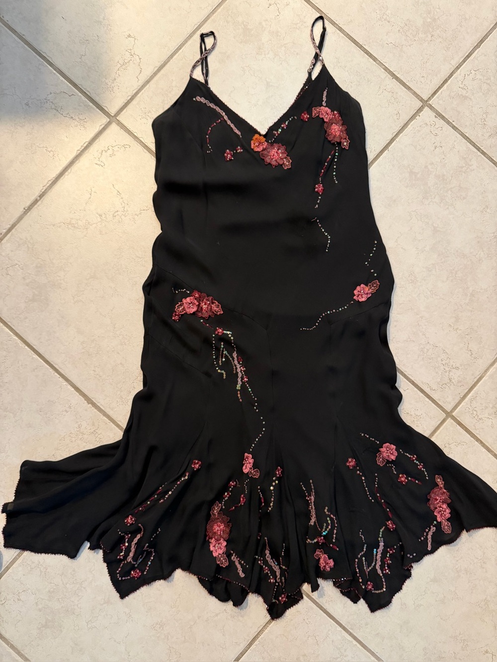 ECI New York Beaded Rose Spaghetti Strap lined Whimsical Dress Lined Size 14